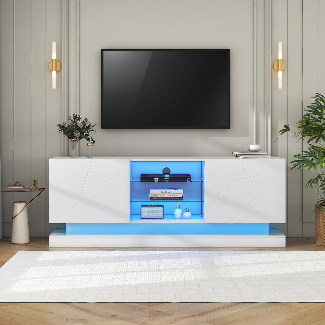 White high gloss modern TV stand with LED lights QUAGMIRE UK