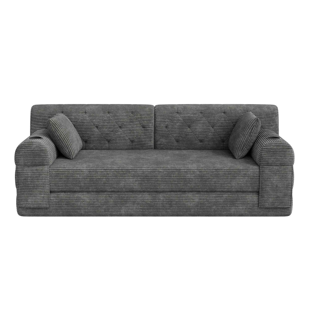 3-seater modular convertible sofa bed, corduroy dark grey with metal frame 208cm RACKPOINT