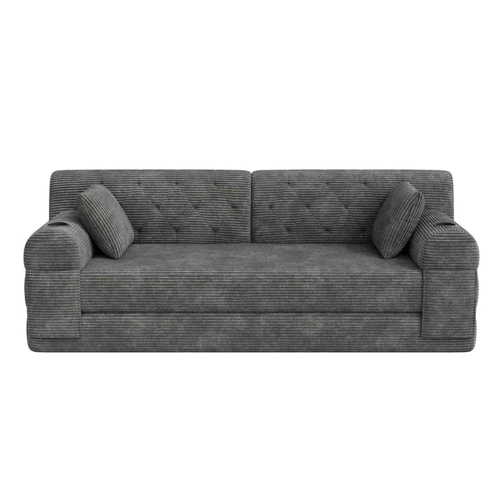 3-seater modular convertible sofa bed, corduroy dark grey with metal frame 208cm RACKPOINT