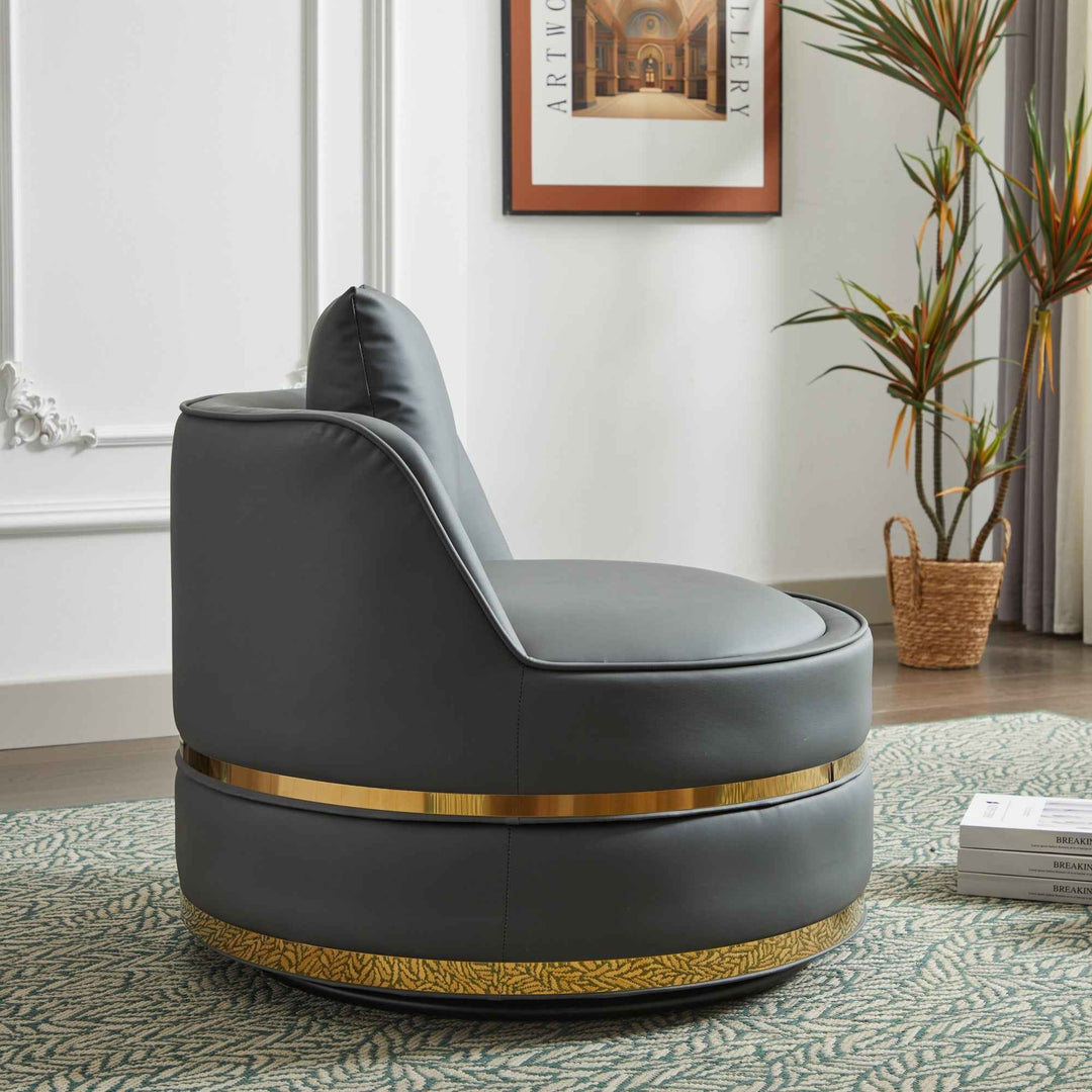 00+缺图 360°  Swivel Barrel Chair Grey PU Leather 78 cm Accent Chair for Living Room TRUNKGREEN