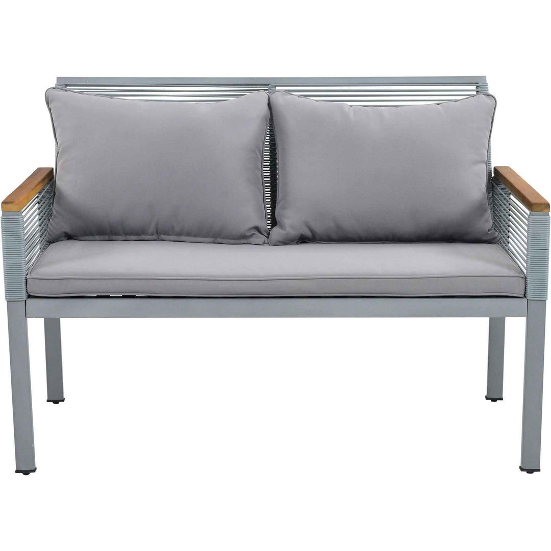 Garden lounge set 4-piece wooden look grey rattan with coffee table INFINITECLAR
