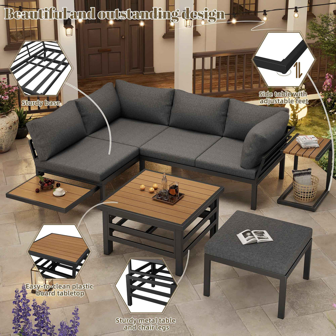 Outdoor patio furniture set, 2 double sofas, ottoman, lift-top coffee table FLAREQUASARX