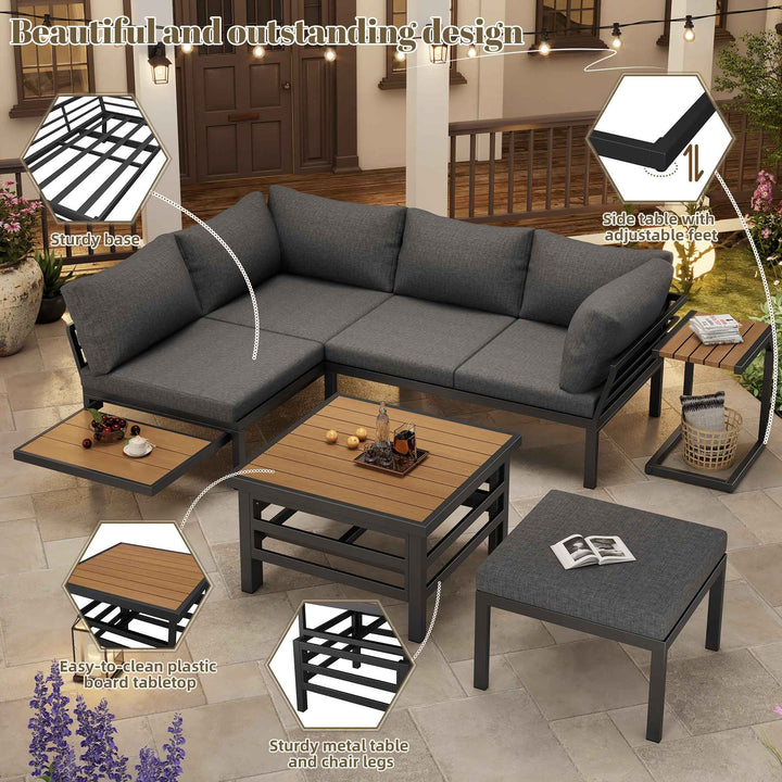 Outdoor patio furniture set, 2 double sofas, ottoman, lift-top coffee table FLAREQUASARX