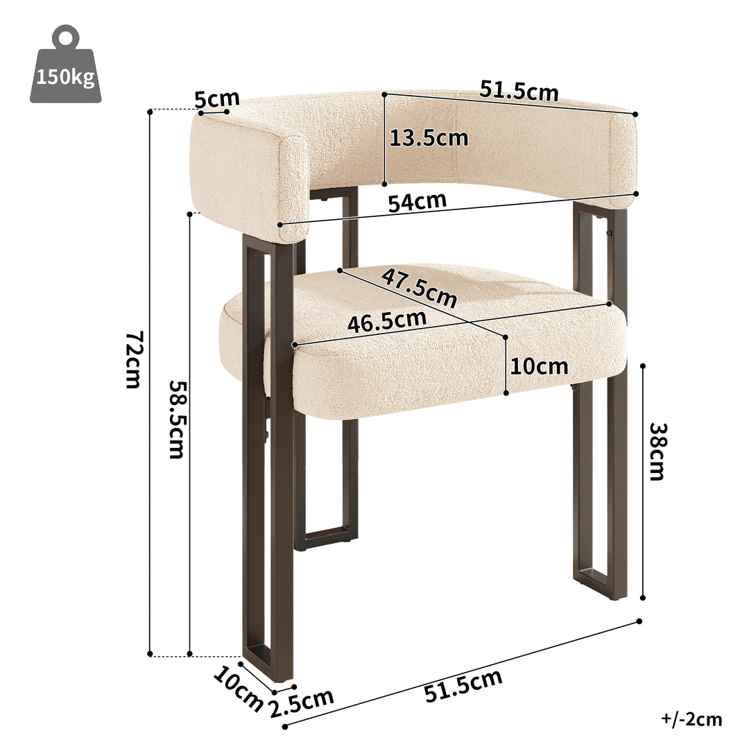 Set of 2 beige fabric dining chairs with curved ergonomic backrest and metal legs THISTLEDOWN