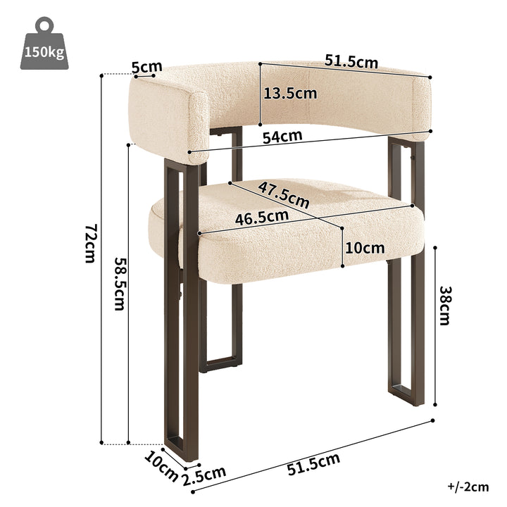 Set of 2 beige fabric dining chairs with curved ergonomic backrest and metal legs THISTLEDOWN