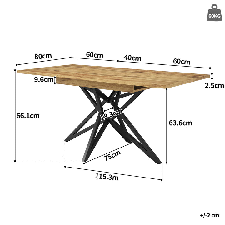 Extendable walnut-look dining table (120-160cm) with star-shaped metal legs SILKROUTE