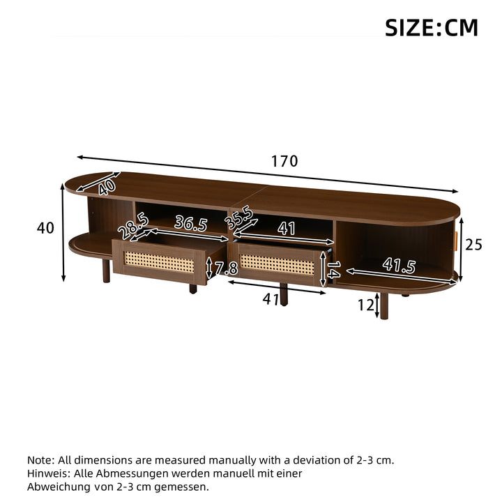 Retro Oval Dark Oak TV Stand with 2 Drawers and Sliding Doors 170 cm VASEGLASS