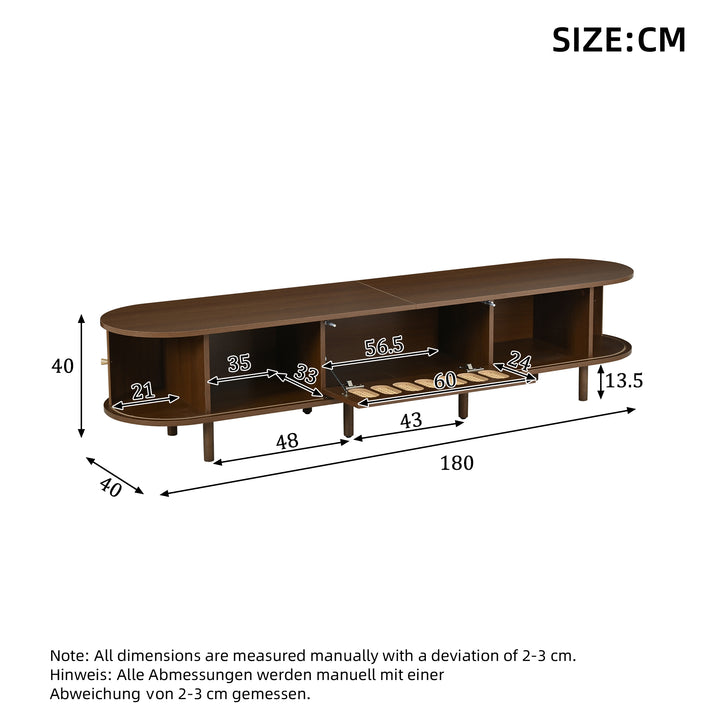 Retro Walnut TV Stand with Rattan-Look and Roll-Up Doors 180 cm VANITYPLACE