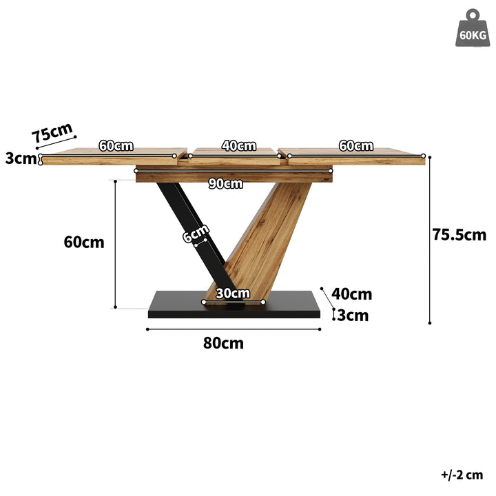 Extendable natural wood-grain dining table (120-160cm) SWEETEXUD