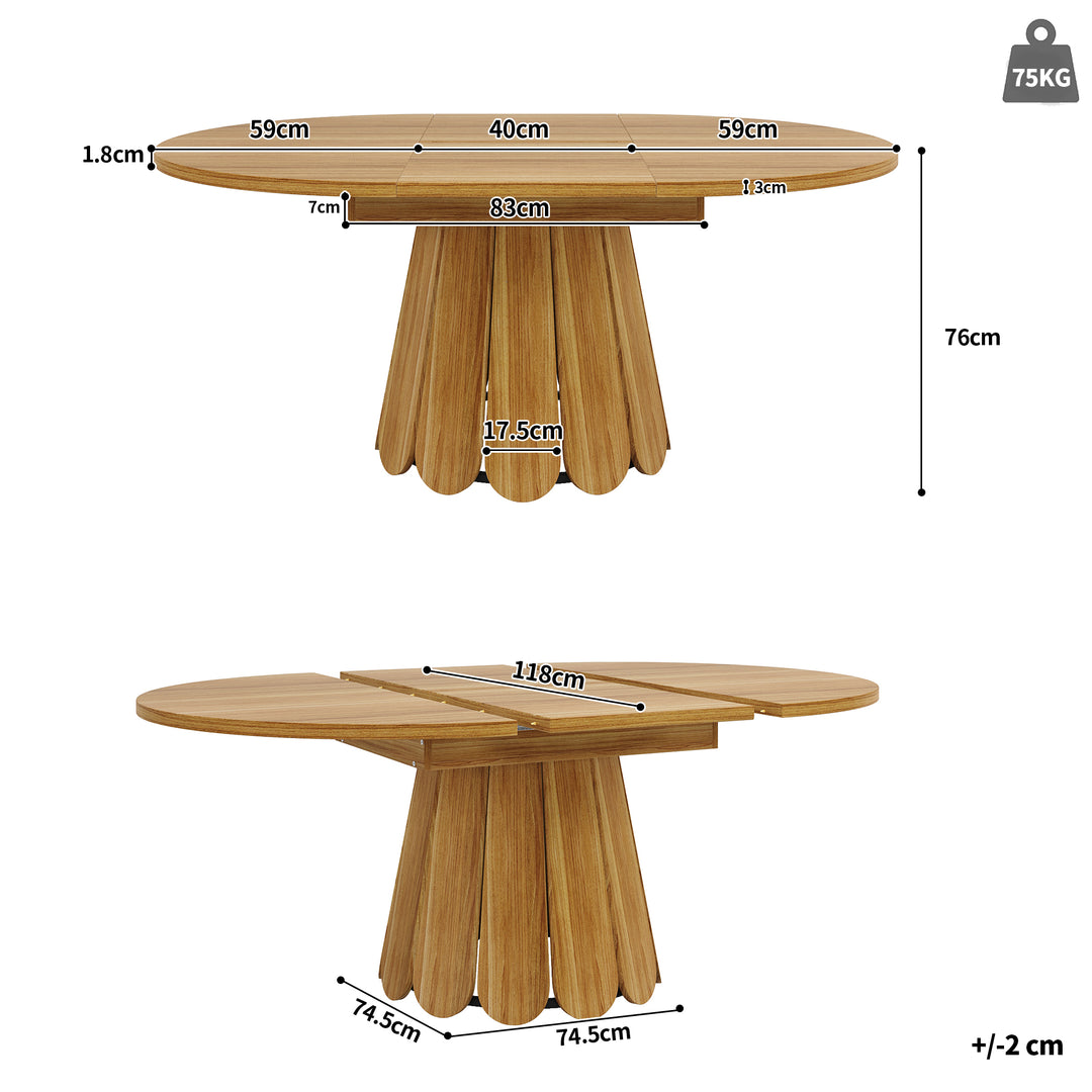 Extendable oval dining table wood-grain (118-158 cm) SISALTWIST