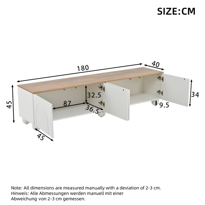 Modern Style White and Oak TV Stand with 4 Doors & Push-Open Storage 180cm WICKERSOFA