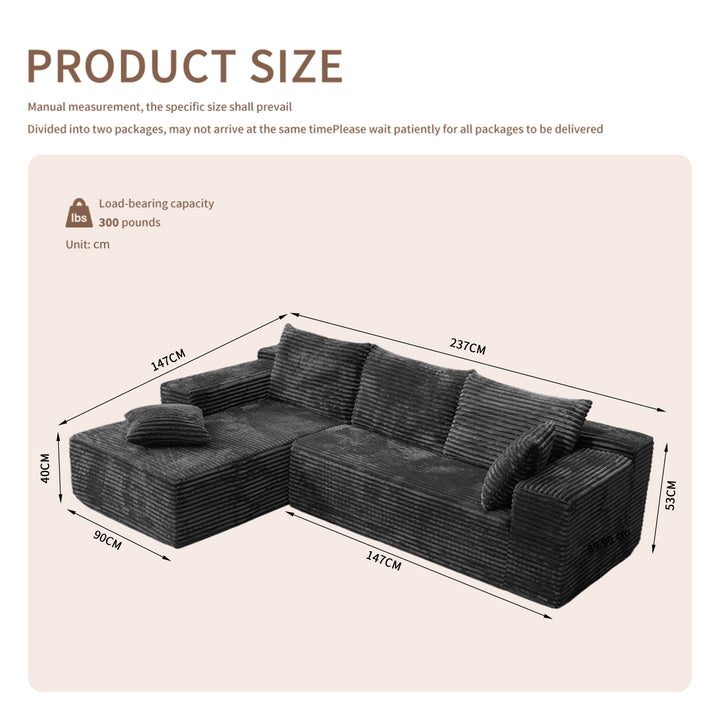 Modular L-Shaped Sectional Sofa Dark Grey Corduroy Couch with Deep Seat 237cm ARROWNIGHTSTAND