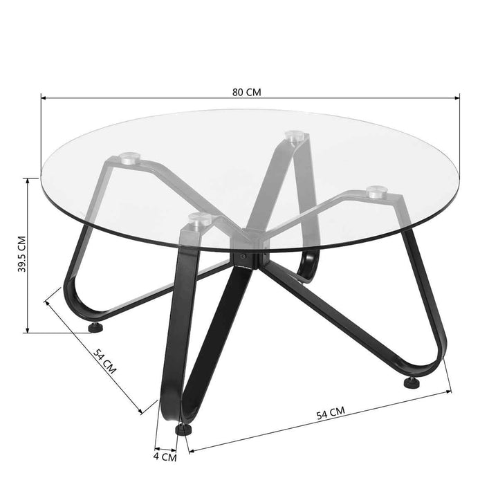 Modern Glass Coffee Table 80x80cm Clear Tempered Glass Top Living Room Minimalist Style KONYA GLASS 80CM A