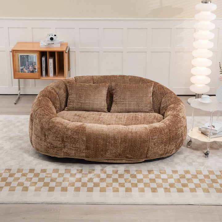 00+缺图 Modern Bean Bag Sofa 2-Seater Chenille Coffee Memory Foam Loveseat with 2 Pillows for Living Room VANITYWICKER