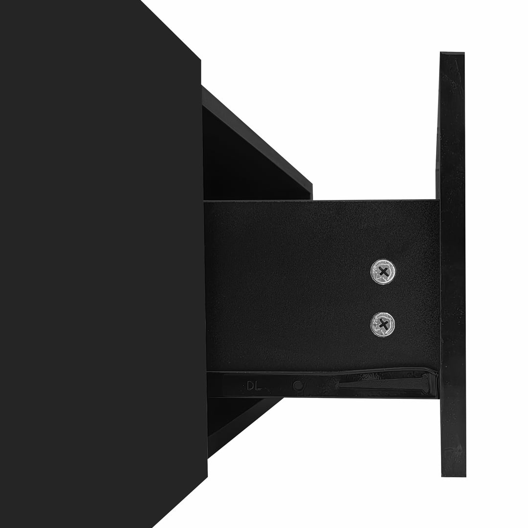 Modern black high gloss TV cabinet with glass shelves and LED lighting KETTLEHOLE