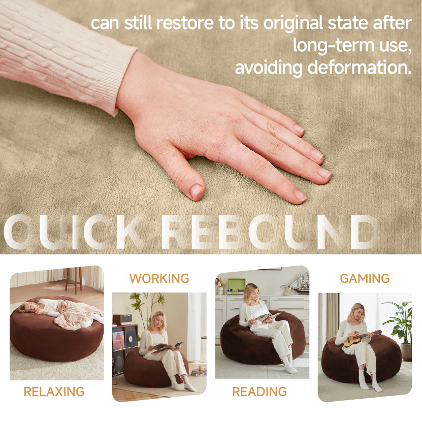 Giant beige round bean bag sofa with soft plush cover 150cm CRESCENTEON