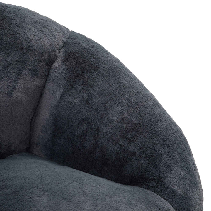 Lazy chair shell shaped sofa black faux fur, memory foam bean bag chair removable cover
