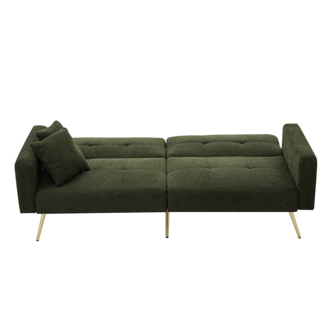 Olive green sherpa 3-seater clic-clac sofa bed, adjustable backrest & side pocket ALDEN GREEN UK