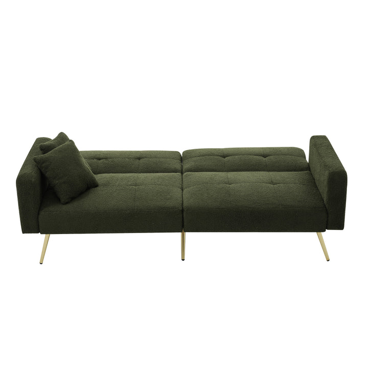 Olive green sherpa 3-seater clic-clac sofa bed, adjustable backrest & side pocket ALDEN GREEN UK