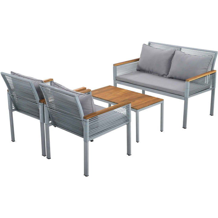 Garden lounge set 4-piece wooden look grey rattan with coffee table INFINITECLAR