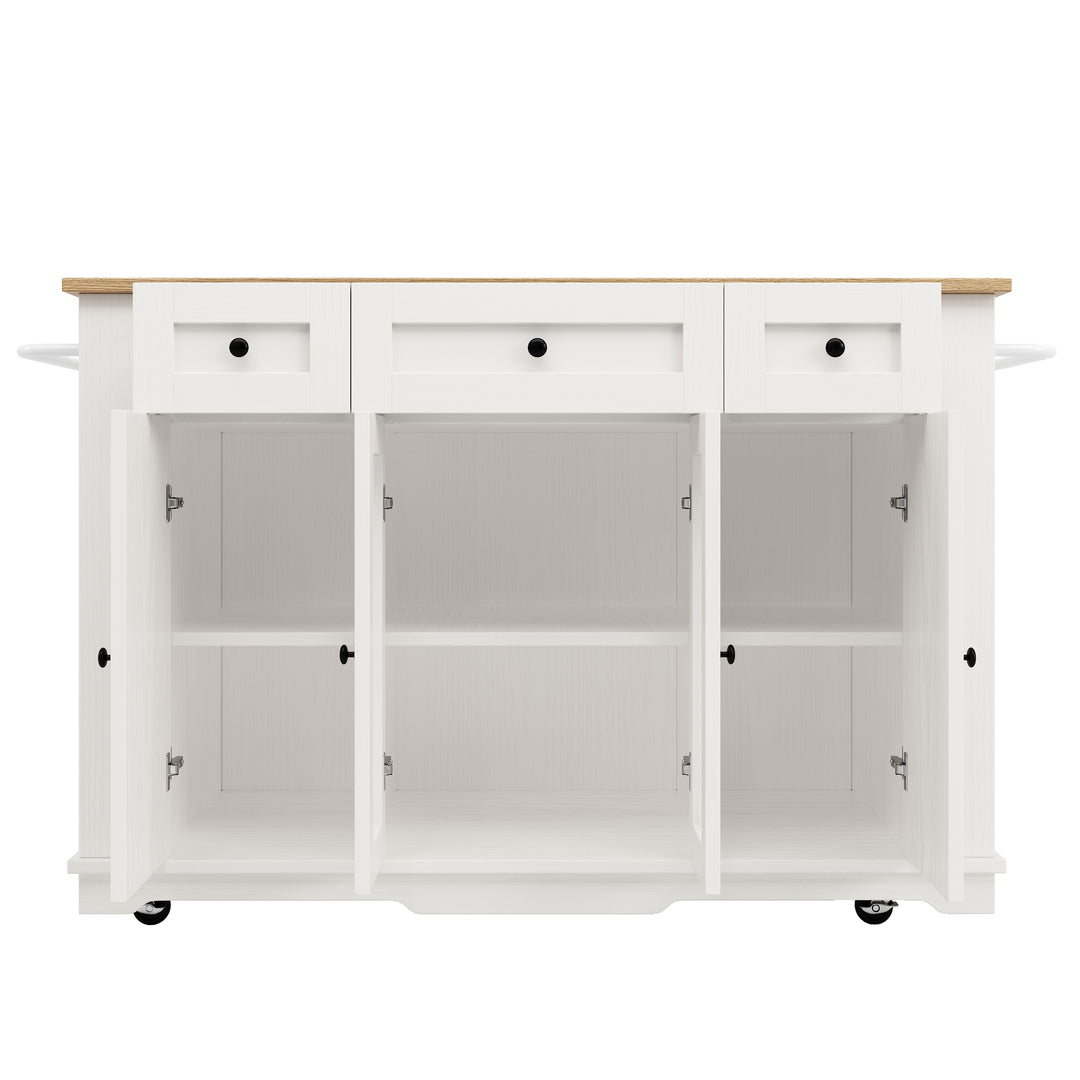 White kitchen Island trolley wood-grain look, tempered glass cabinet BEEGLUE