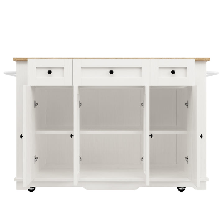 White kitchen Island trolley wood-grain look, tempered glass cabinet BEEGLUE