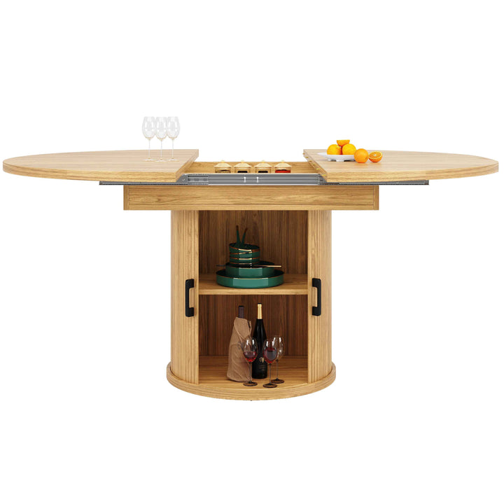 Extendable natural wooden look dining table round to oval 118–158cm INFINITEQUASI