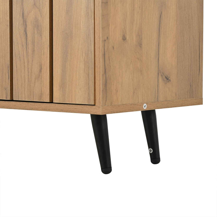 TV stand cabinet wood look & black, 3 doors glass shelf FLAREKRYOS