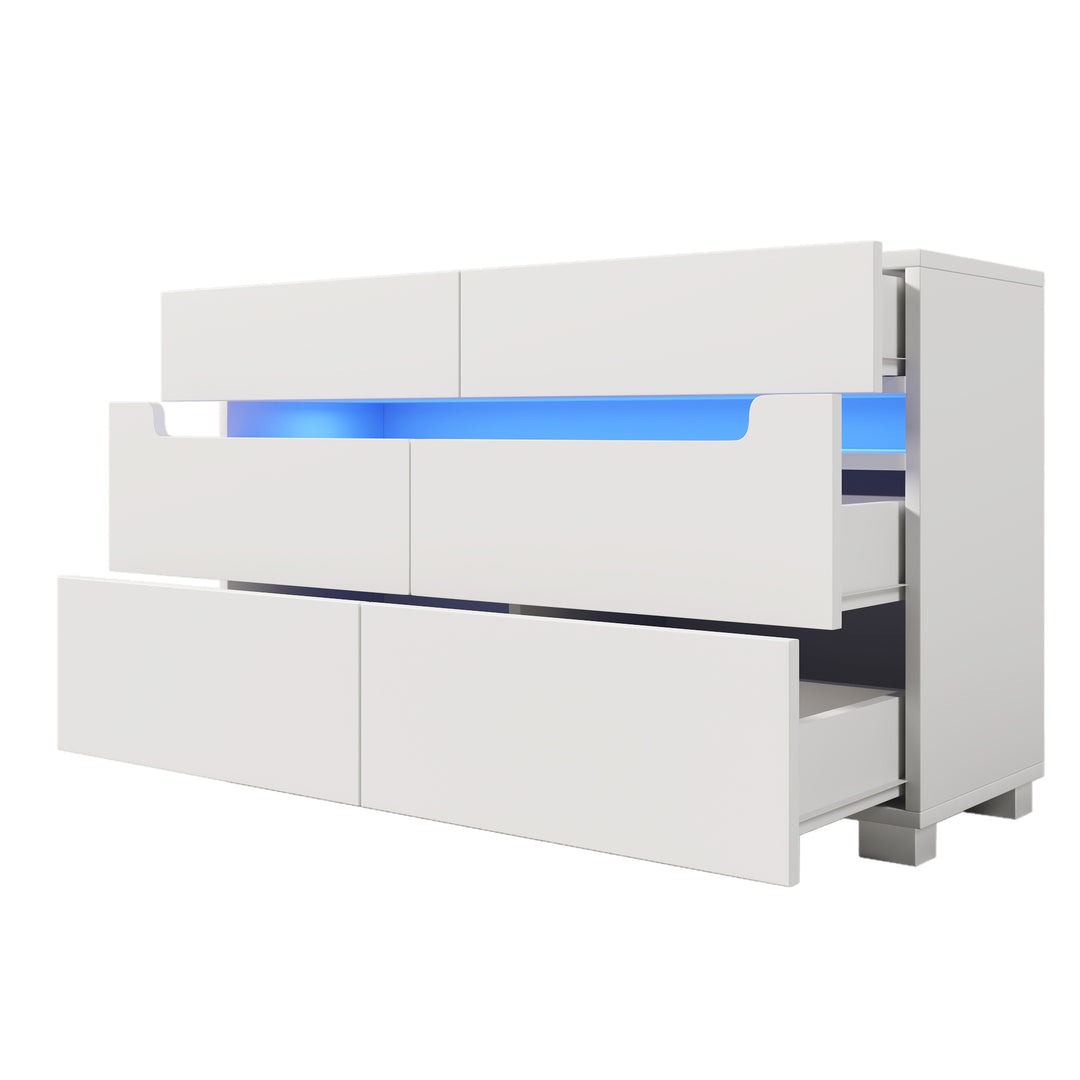 White sideboard dresser with 6 drawers and LED light BRULQOIKS UK