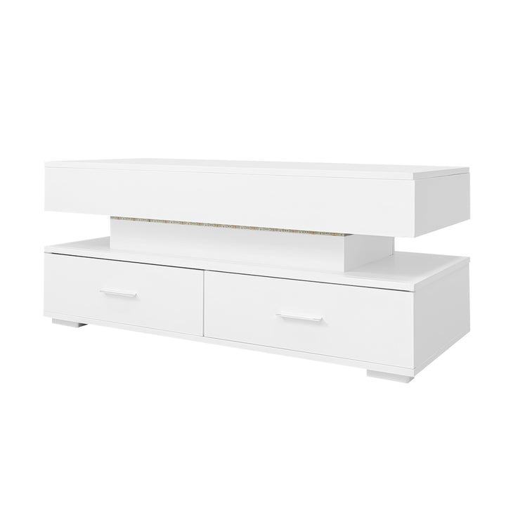White lift-top coffee table with LED lighting and 2 drawers 100×50×44cm CYBERSPACE