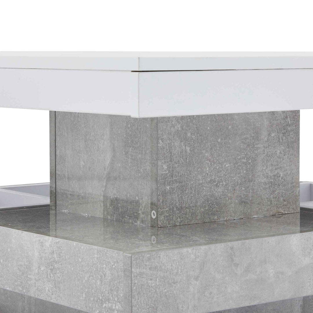 Rotating 360° white high-gloss coffee table marble-patterned, double-layer storage FLARENEXUSA