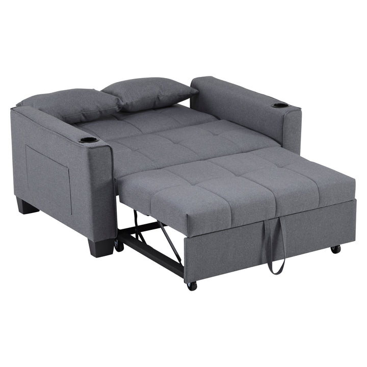 Gray fabric convertible 2-seater sofa bed pull-out design, adjustable backrest, and storage FROSTSTONE