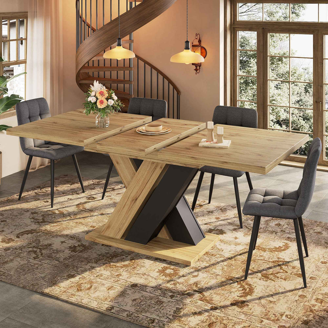 Wooden extendable dining table X-shaped legs 119-158.5cm