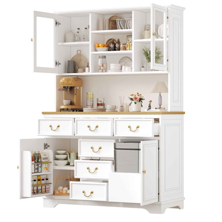 Tall white kitchen cabinet with LED lighting, USB ports & sockets 118x39.5x180cm