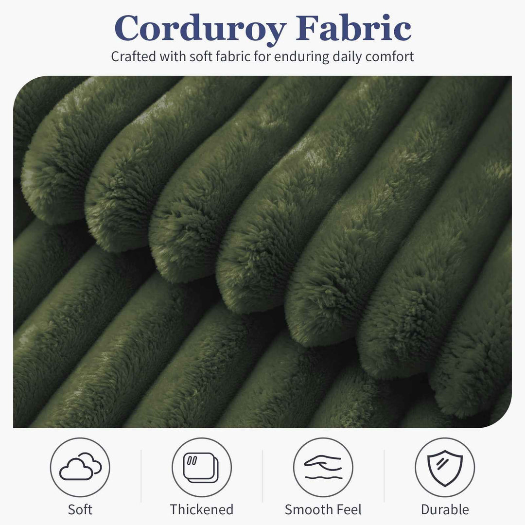 2-Seater Corduroy Lazy Sofa with Ottoman, Oversized Floor Couch, No Assembly, Ergonomic, Green, for Bedroom, Living Room, Small Apartment