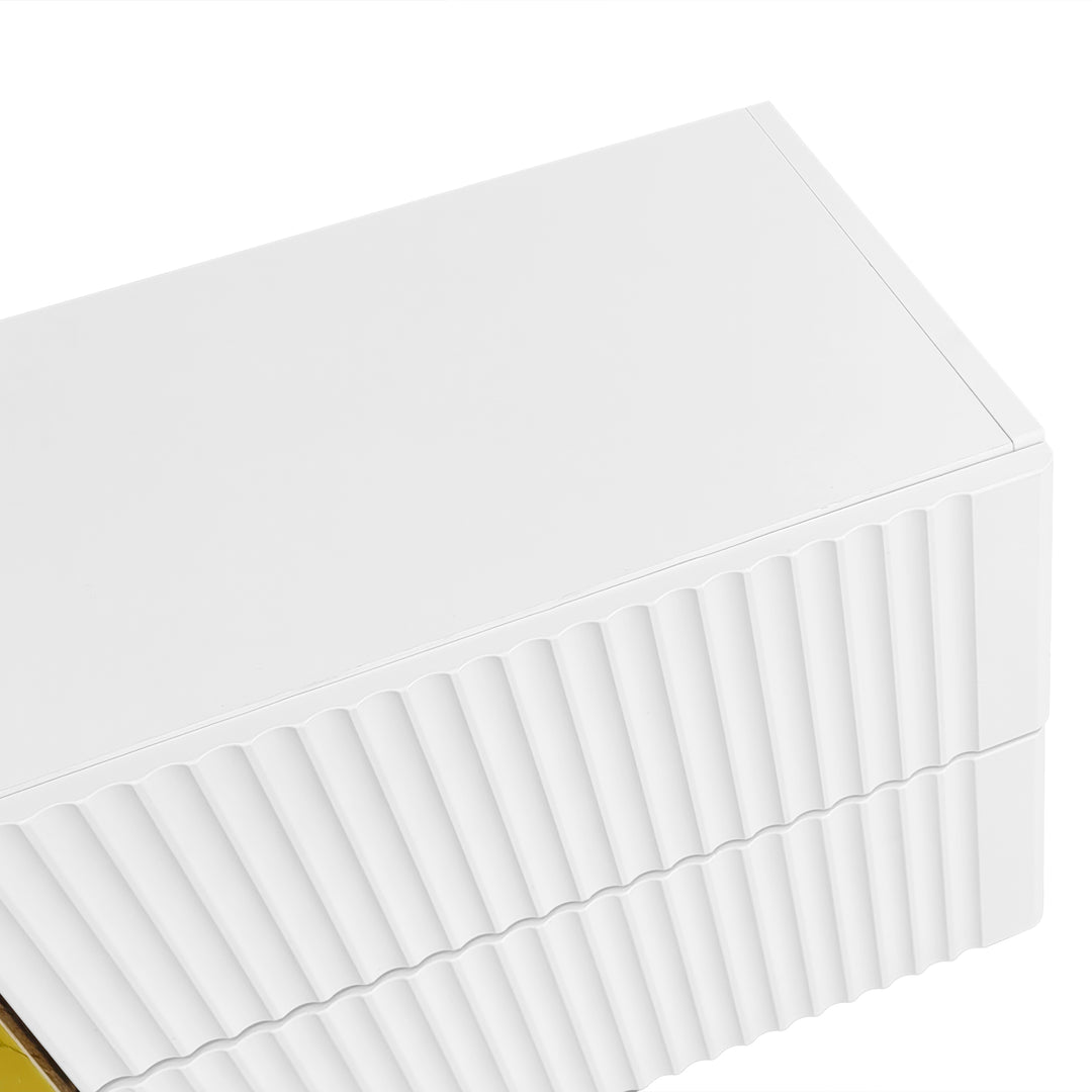 White fluted TV cabinet 3 doors, 2 drawers 190cm gloden accent CONNECTIV