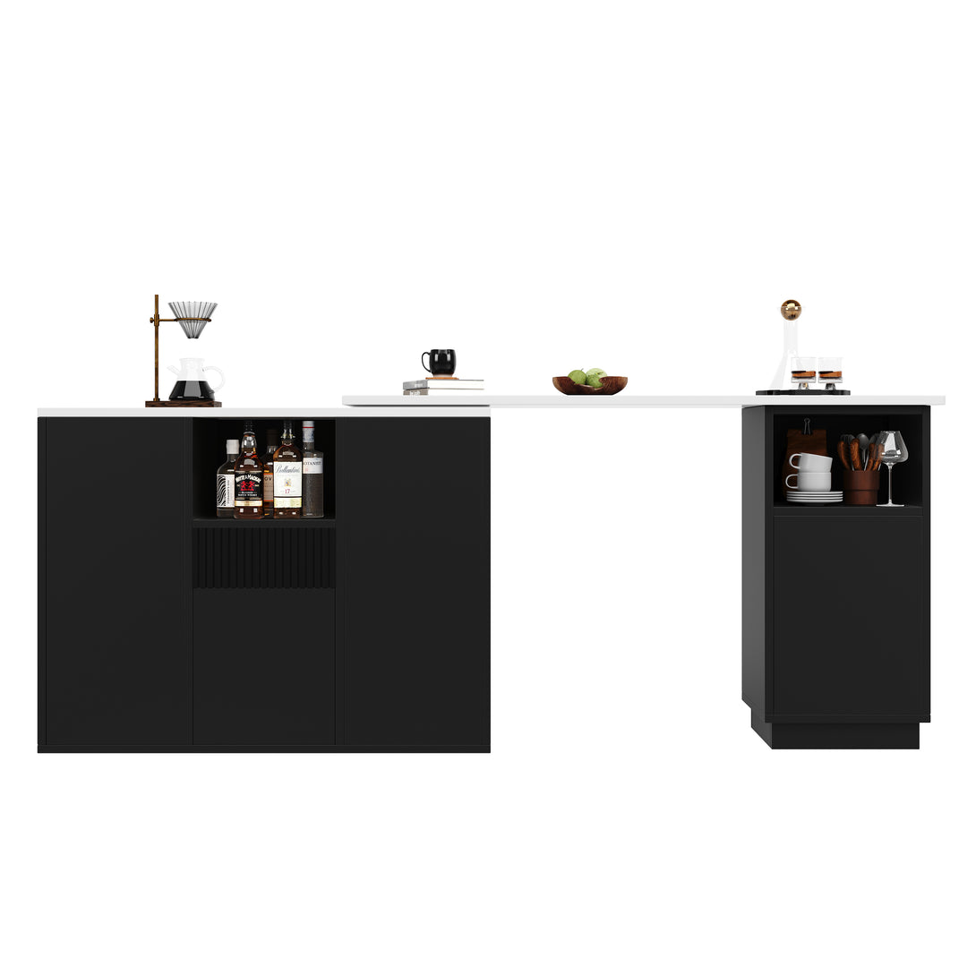 360° rotatable bar table white marble-look worktop, modern and sleek design, with open storage space (main body 198.5 x 30 x 75 cm) THYLAKOID