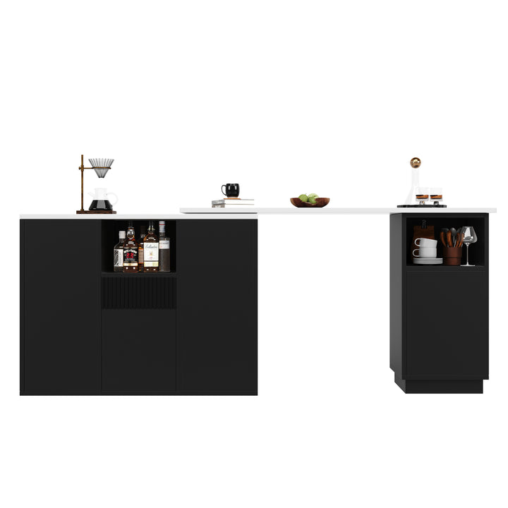 360° rotatable bar table white marble-look worktop, modern and sleek design, with open storage space (main body 198.5 x 30 x 75 cm) THYLAKOID