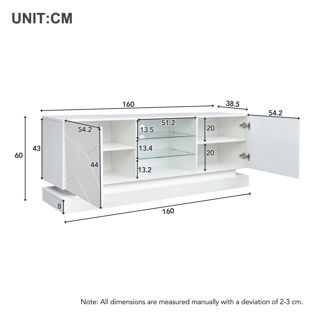 White high gloss modern TV stand with LED lights QUAGMIRE UK
