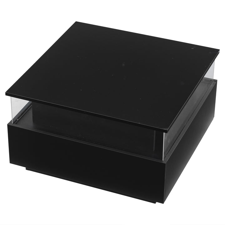 Modern LED light high gloss black square coffee table with 2 drawers THERAPY