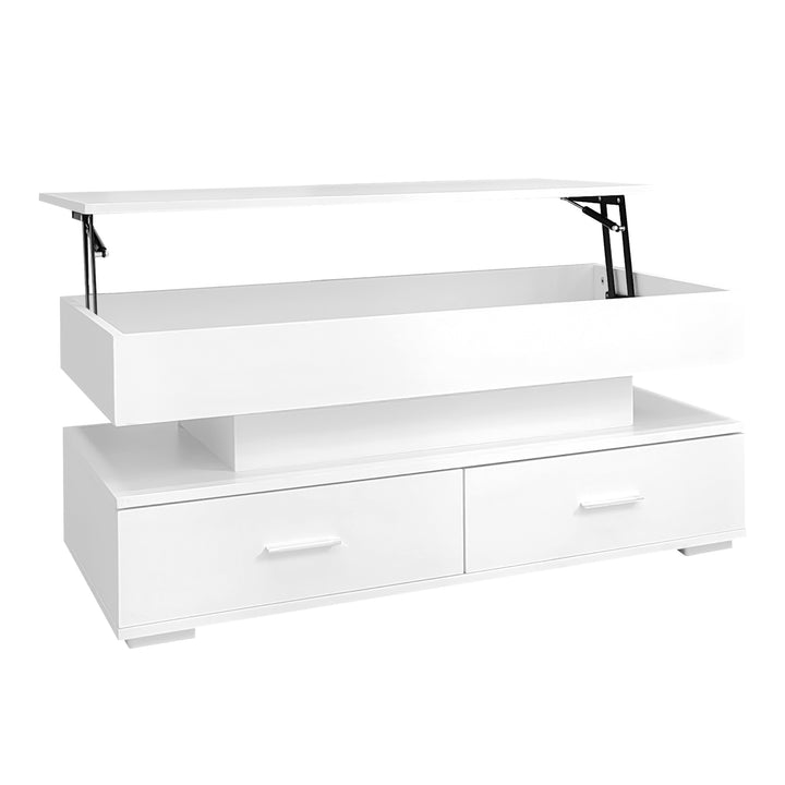 White lift-top coffee table with LED lighting and 2 drawers 100×50×44cm CYBERSPACE