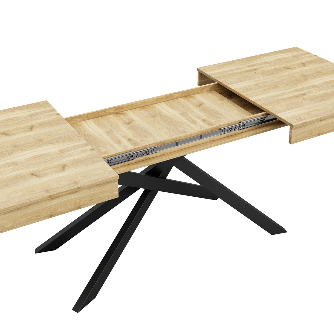 Extendable dining table 140–180cm MDF oak rectangular metal black legs ELEMENTALISE