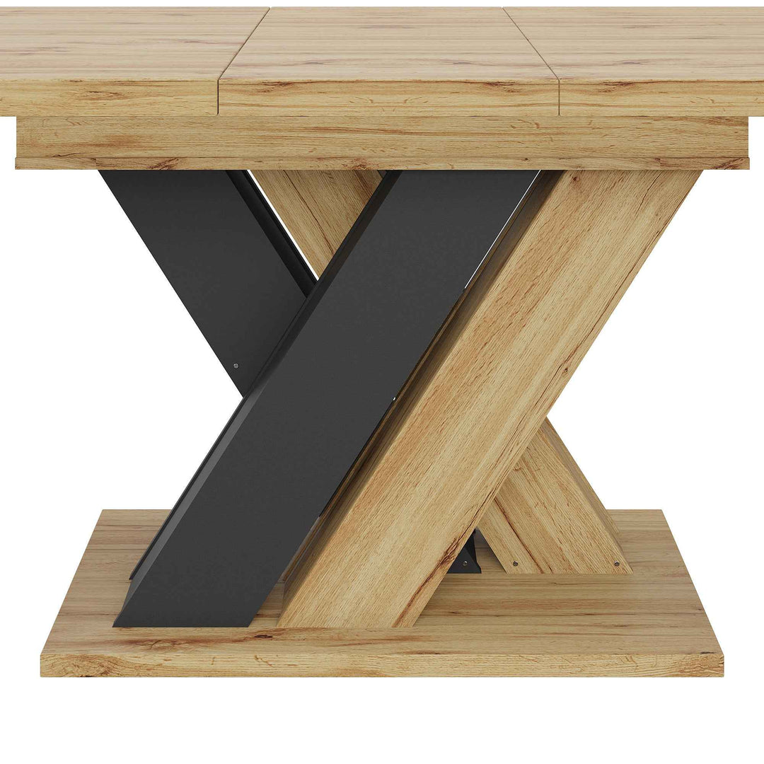 Wooden extendable dining table X-shaped legs 119-158.5cm