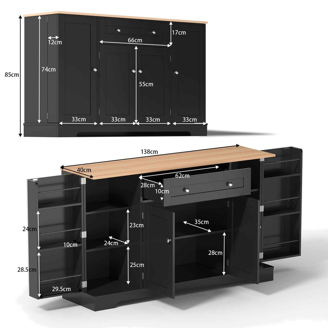 00+Kitchen Sideboard Cabinet 138cm Modern Storage Unit with Drawer, Adjustable Shelves & Doors for Kitchen, Living Room VERTEXMEK