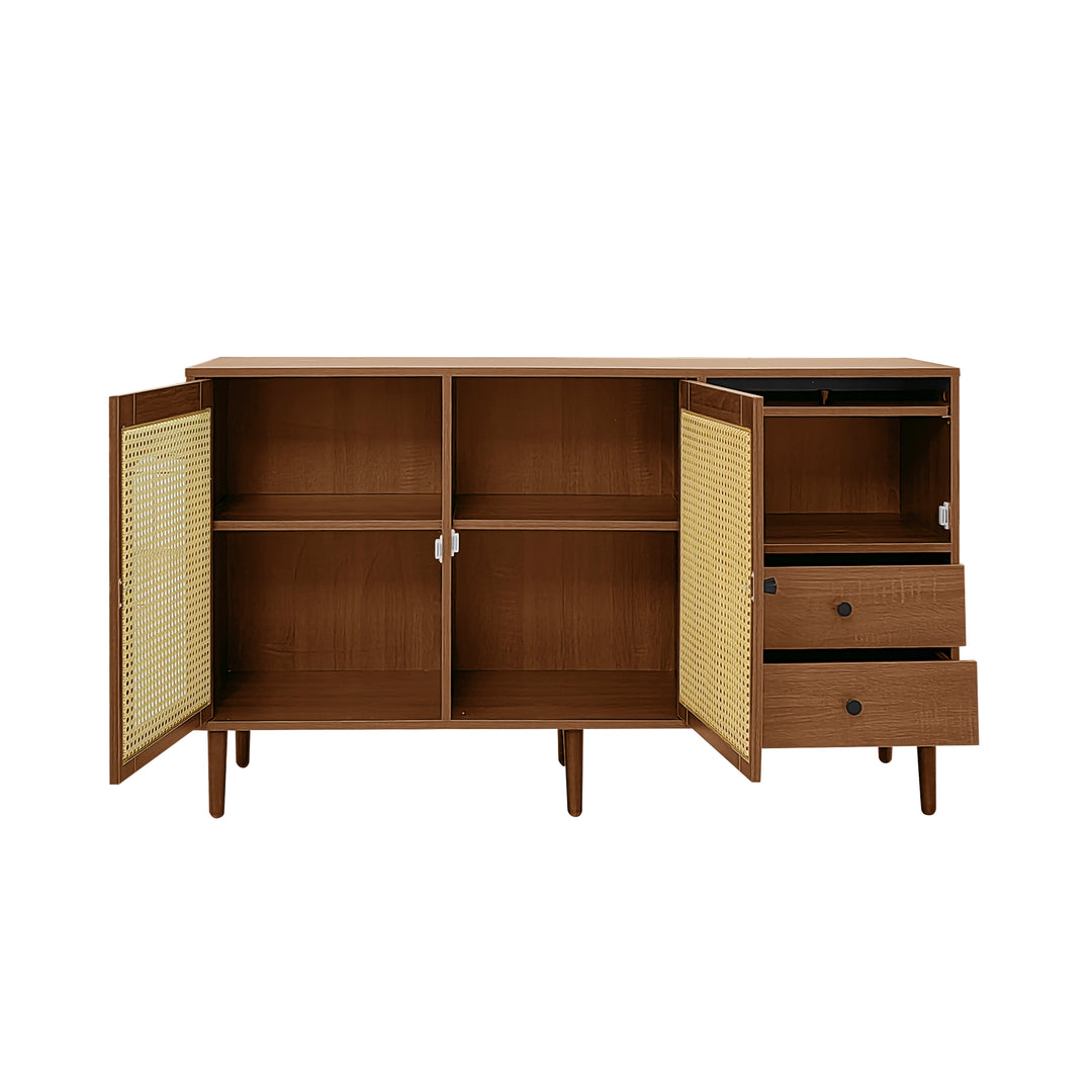 Wooden rattan sideboard vintage 3 doors 2 drawers 130x40x75.5cm SEAGRASSBED UK
