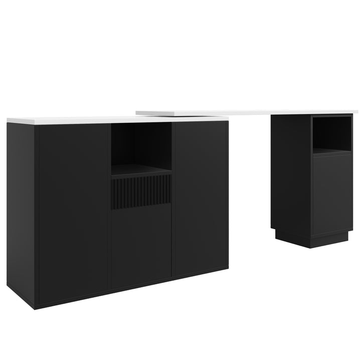 360° rotatable bar table white marble-look worktop, modern and sleek design, with open storage space (main body 198.5 x 30 x 75 cm) THYLAKOID