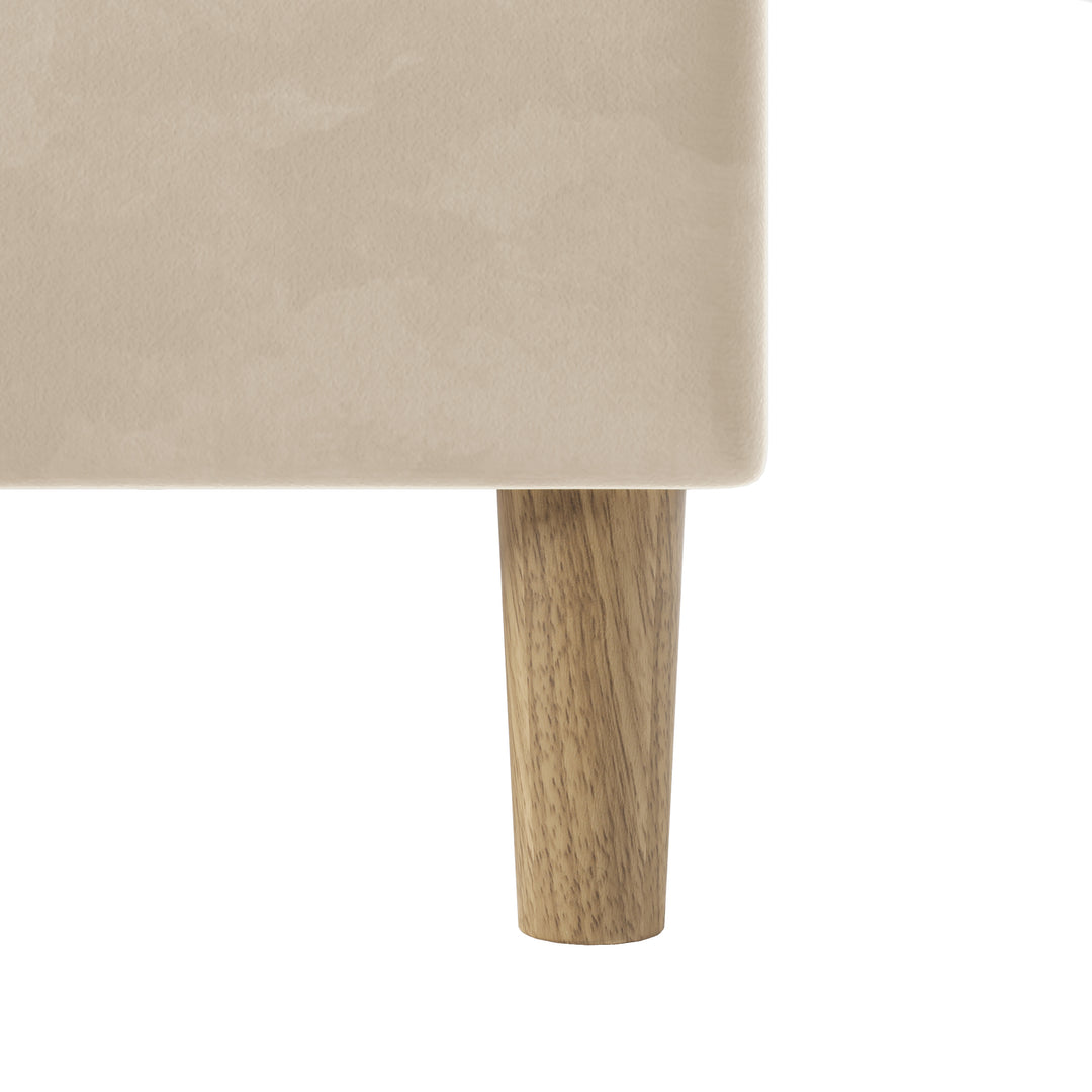 Beige velvet upholstered divan bed frame with LED, headboard height adjustable INDROX BEIGE UK