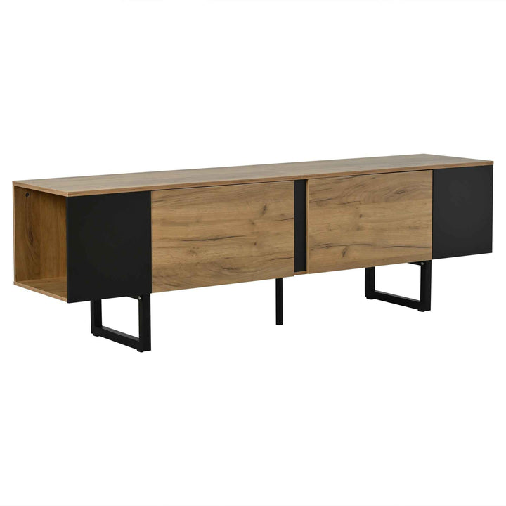 Natural wood & black TV stand up to 2 doors & 2 side cabinets INFINITEMERI