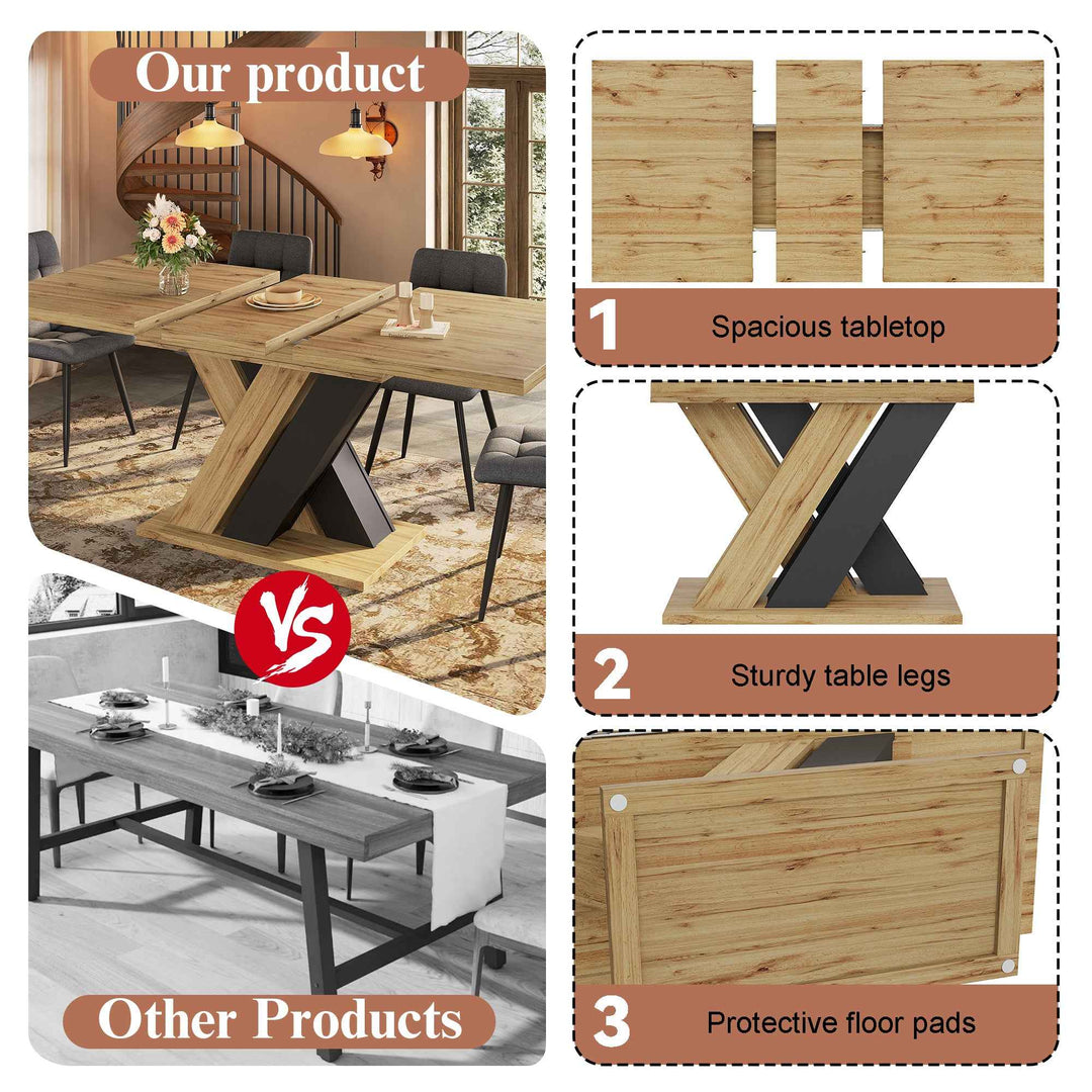 Wooden extendable dining table X-shaped legs 119-158.5cm
