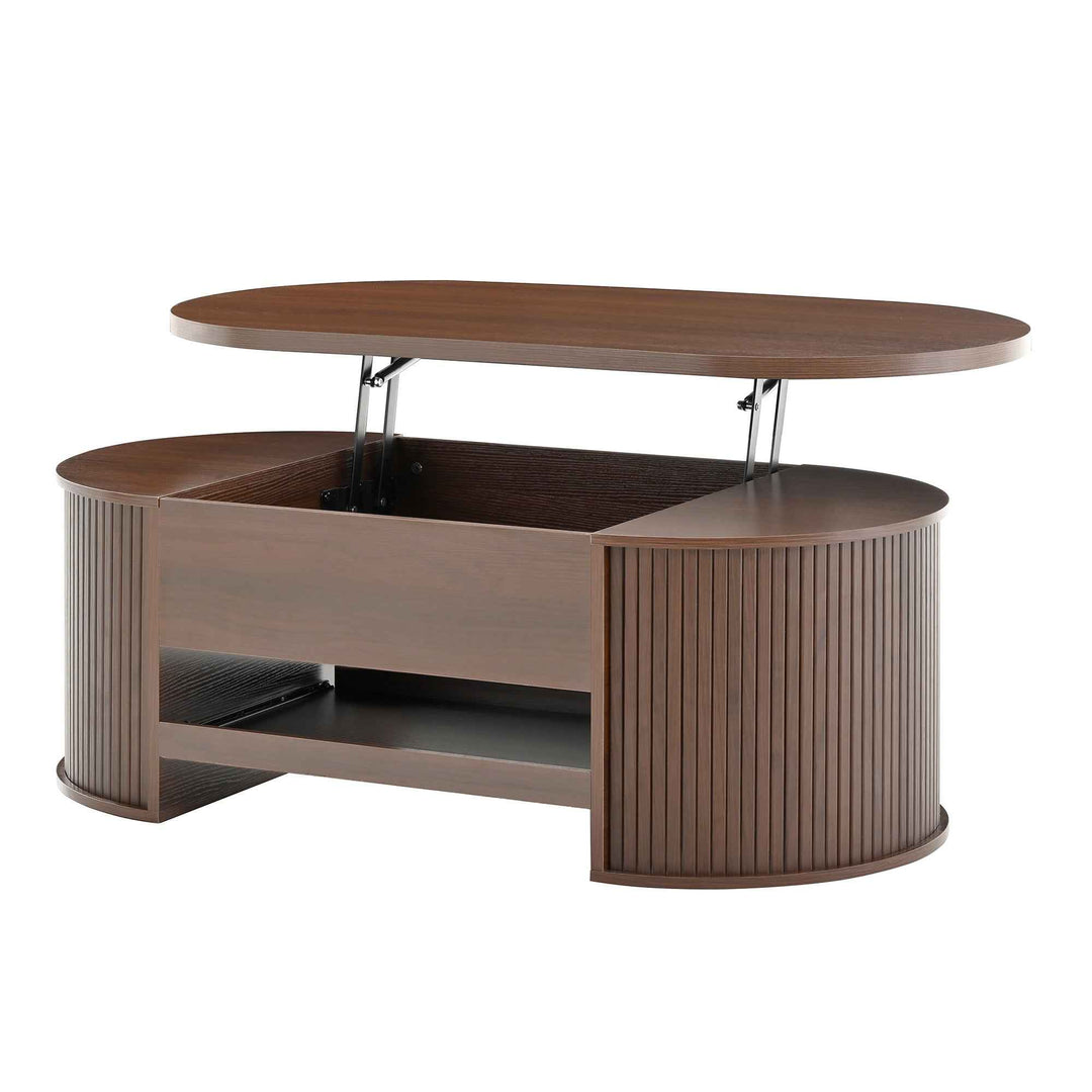 00+Lift-Top Coffee Table with Curved Wooden Sides for Living Room, Walnut CONCRETEORGANIZER